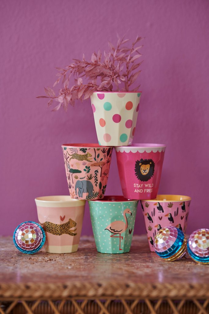 Rice Melamin Becher medium Punkte, pink